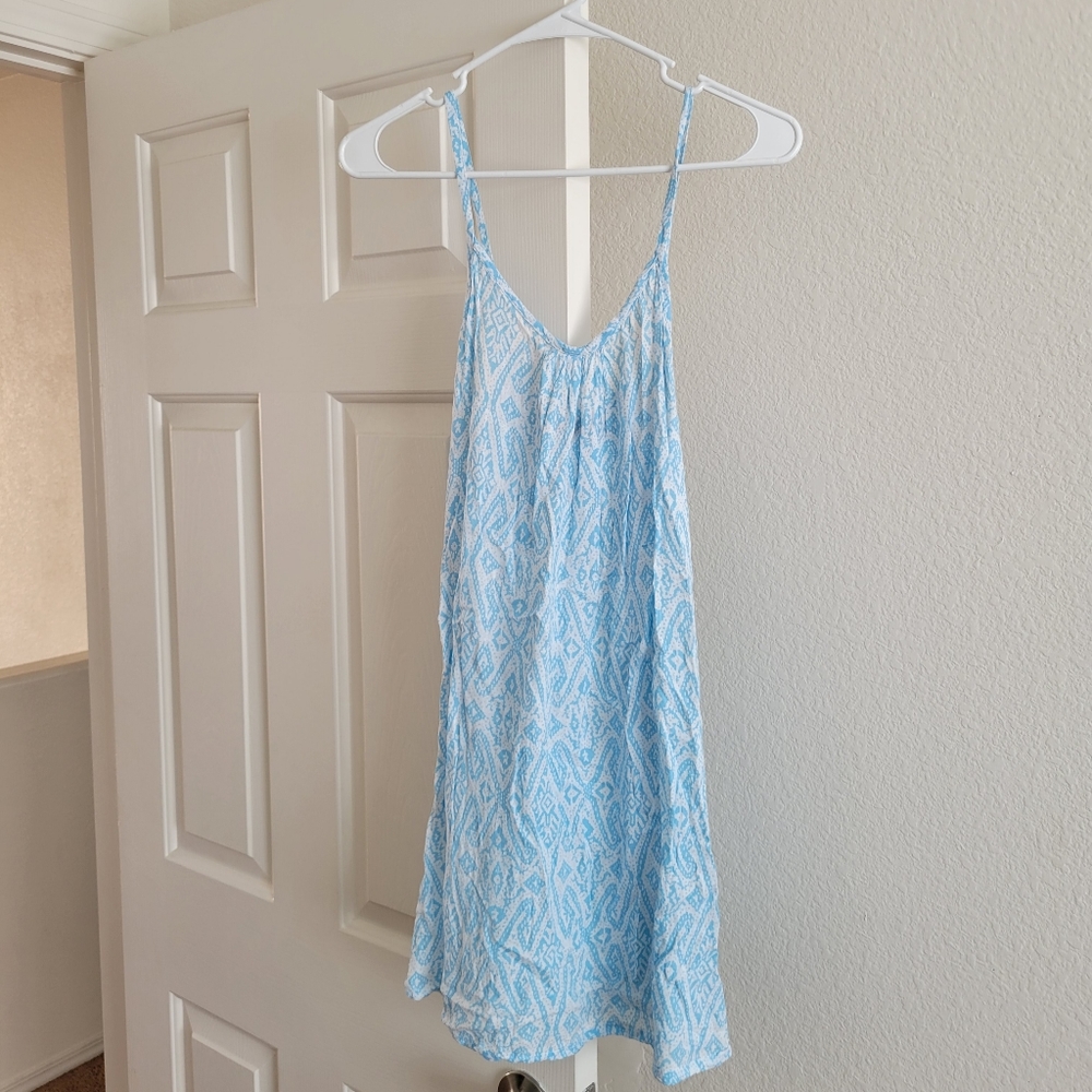 Secret Beach Flowy Dress, One Size (per tag), Baby Blue/White